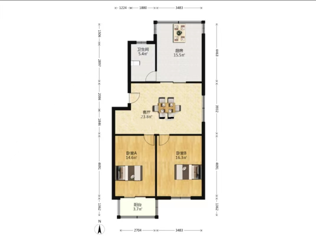 新港花苑 2室1厅1卫 88.2m&sup2;
