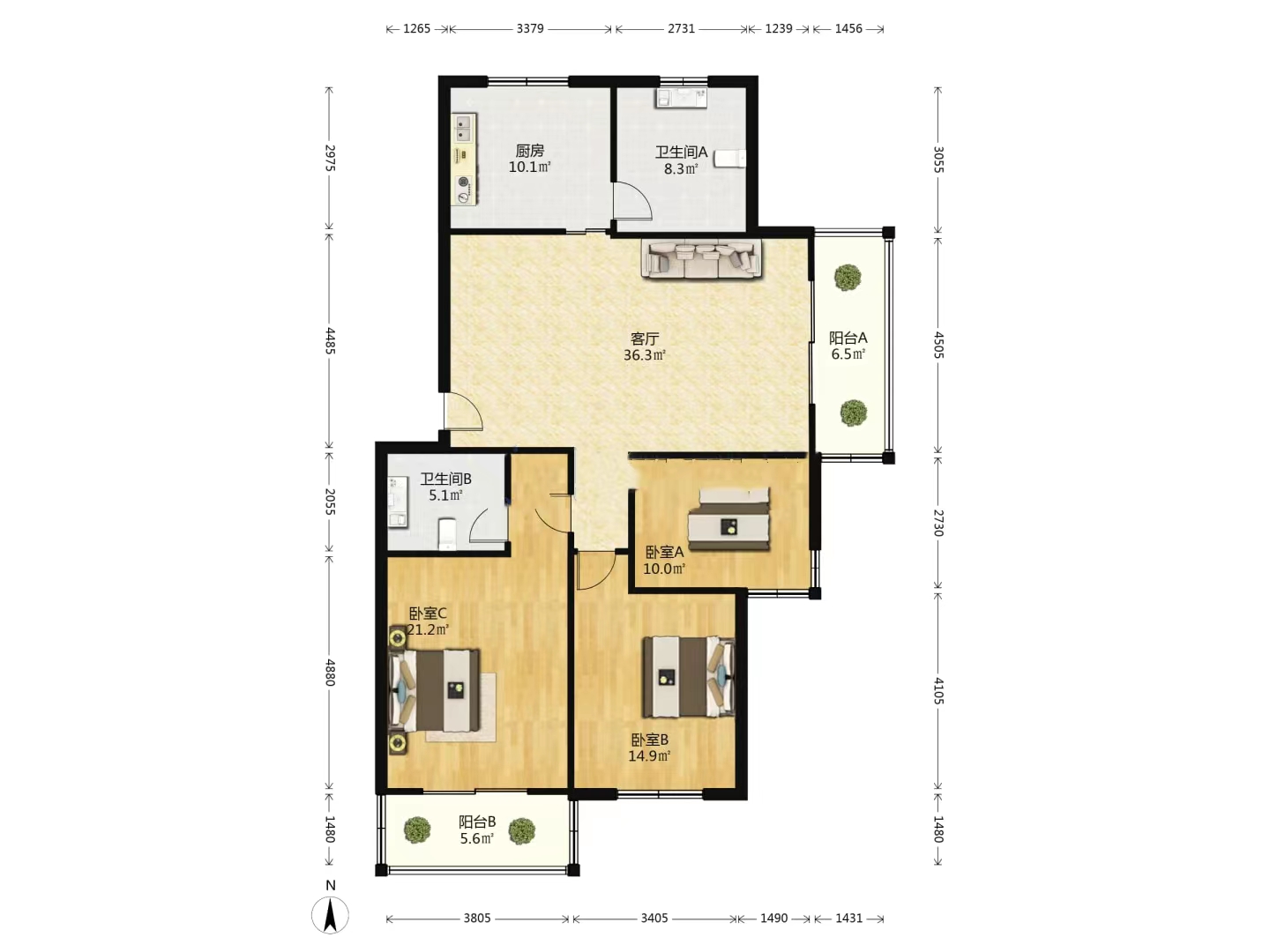 爱玛花苑 3室2厅1卫 135m&sup2;