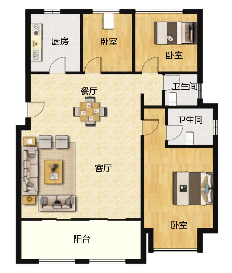九玺台 3室2厅2卫 126m&sup2;