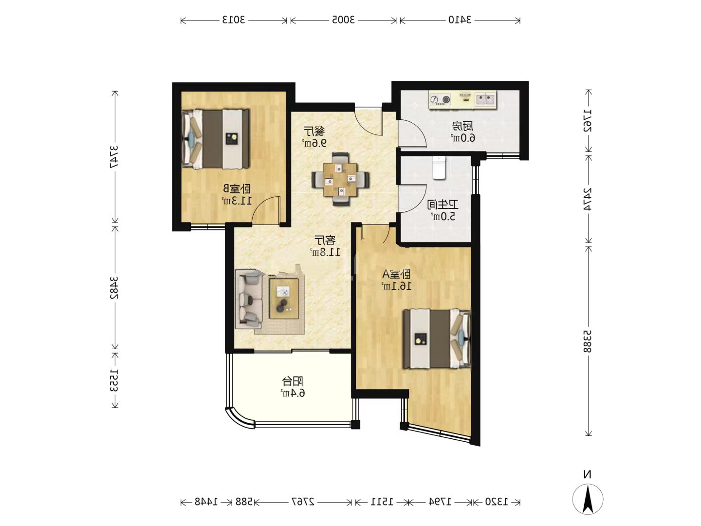 富都豪园 2室2厅1卫 85m&sup2;