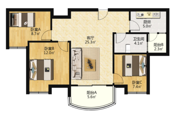 碧桂园(南通经济技术开发区) 3室2厅1卫 94m&sup2;