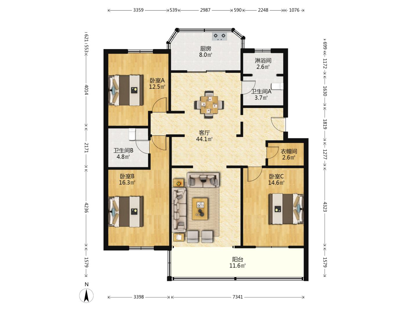 和兴花苑 3室2厅2卫 138.22m&sup2;