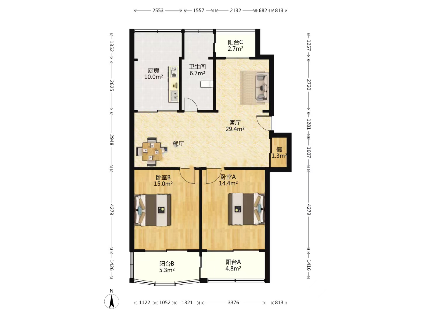锦绣花园 2室2厅1卫 96.76m&sup2;