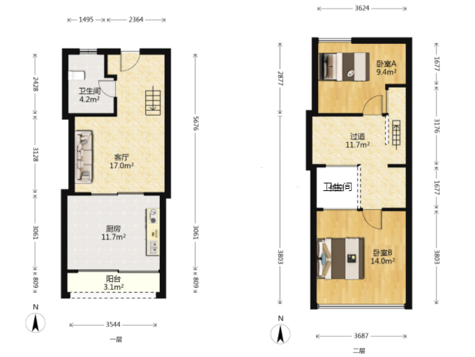 北城一品 2室1厅2卫 46m&sup2;