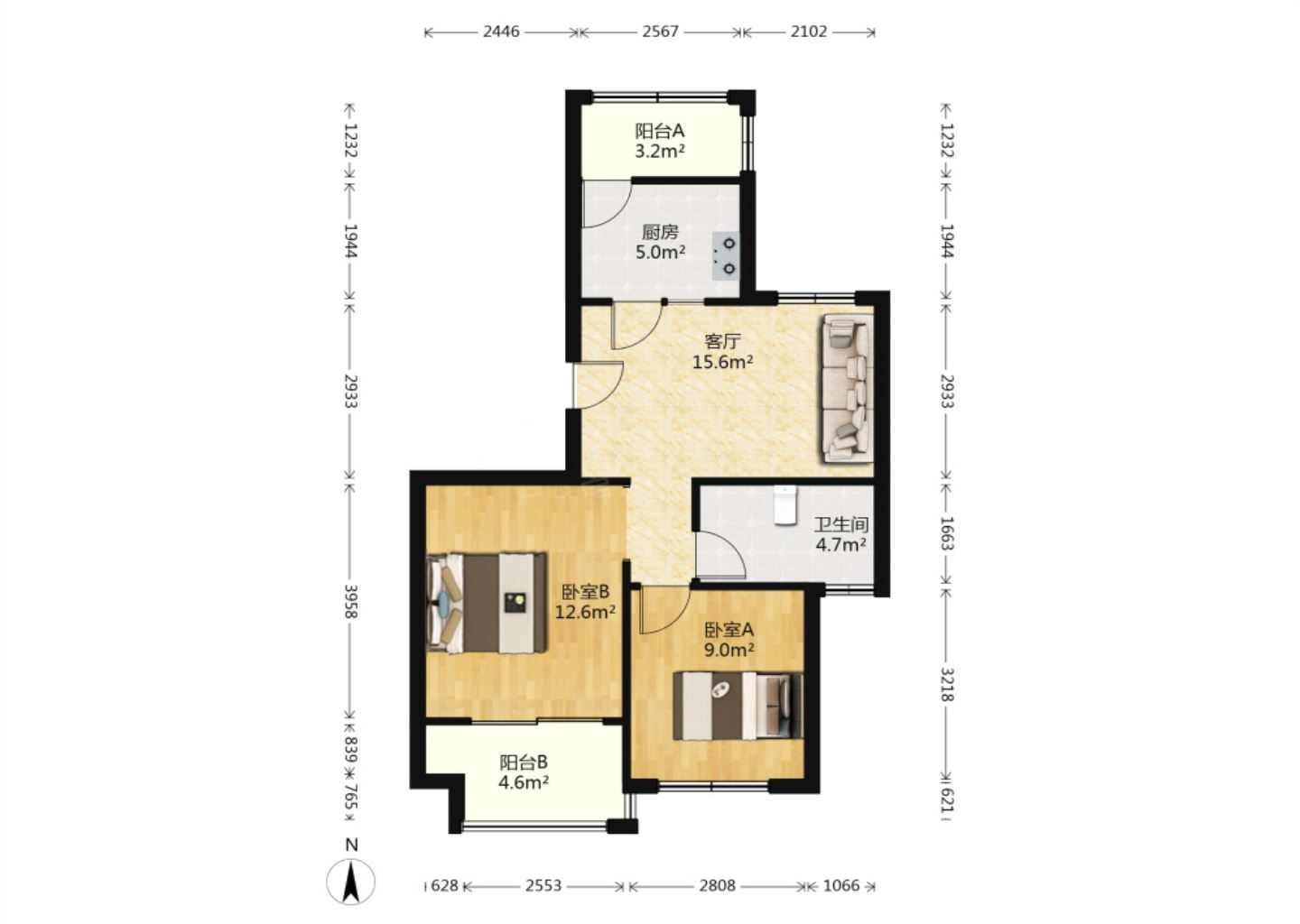 山芝庄新苑 2室1厅1卫 89m&sup2;