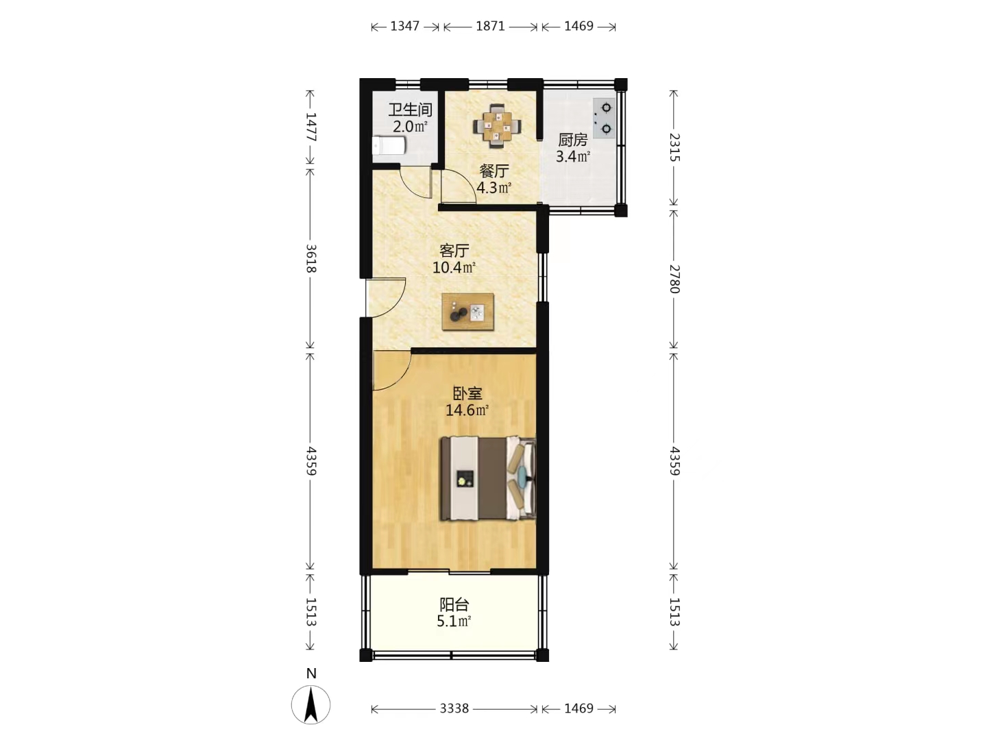 望江楼小区 1室1厅1卫 47.00m&sup2;