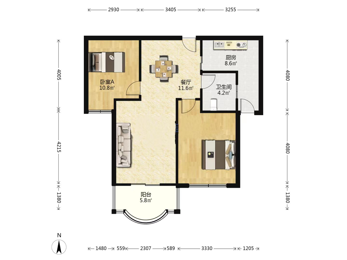 恒生汇金苑 2室2厅1卫 96m&sup2;