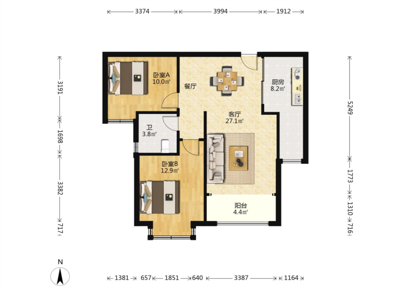 华强城 2室2厅1卫 86m&sup2;