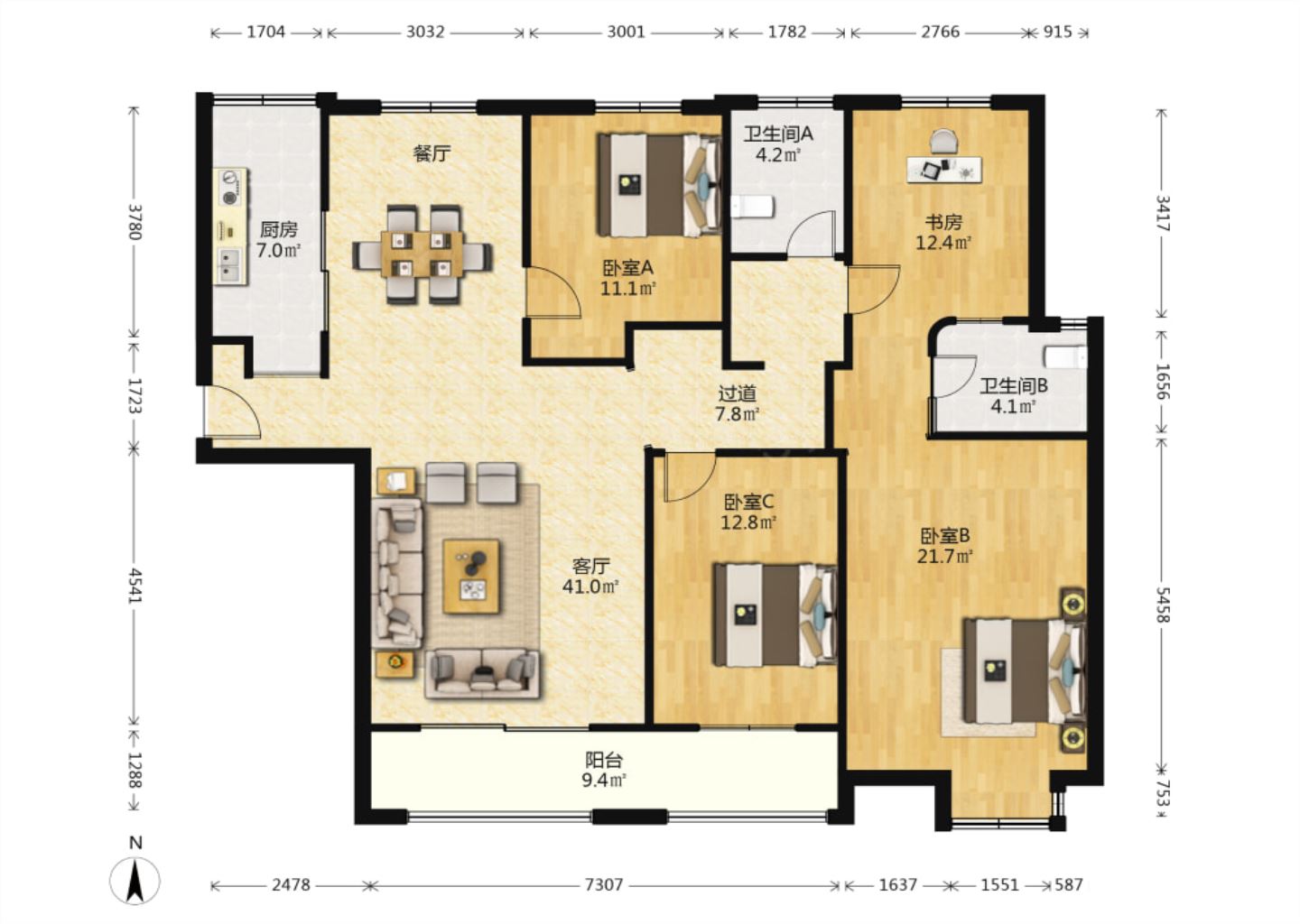 华强城 4室2厅2卫 158m&sup2;