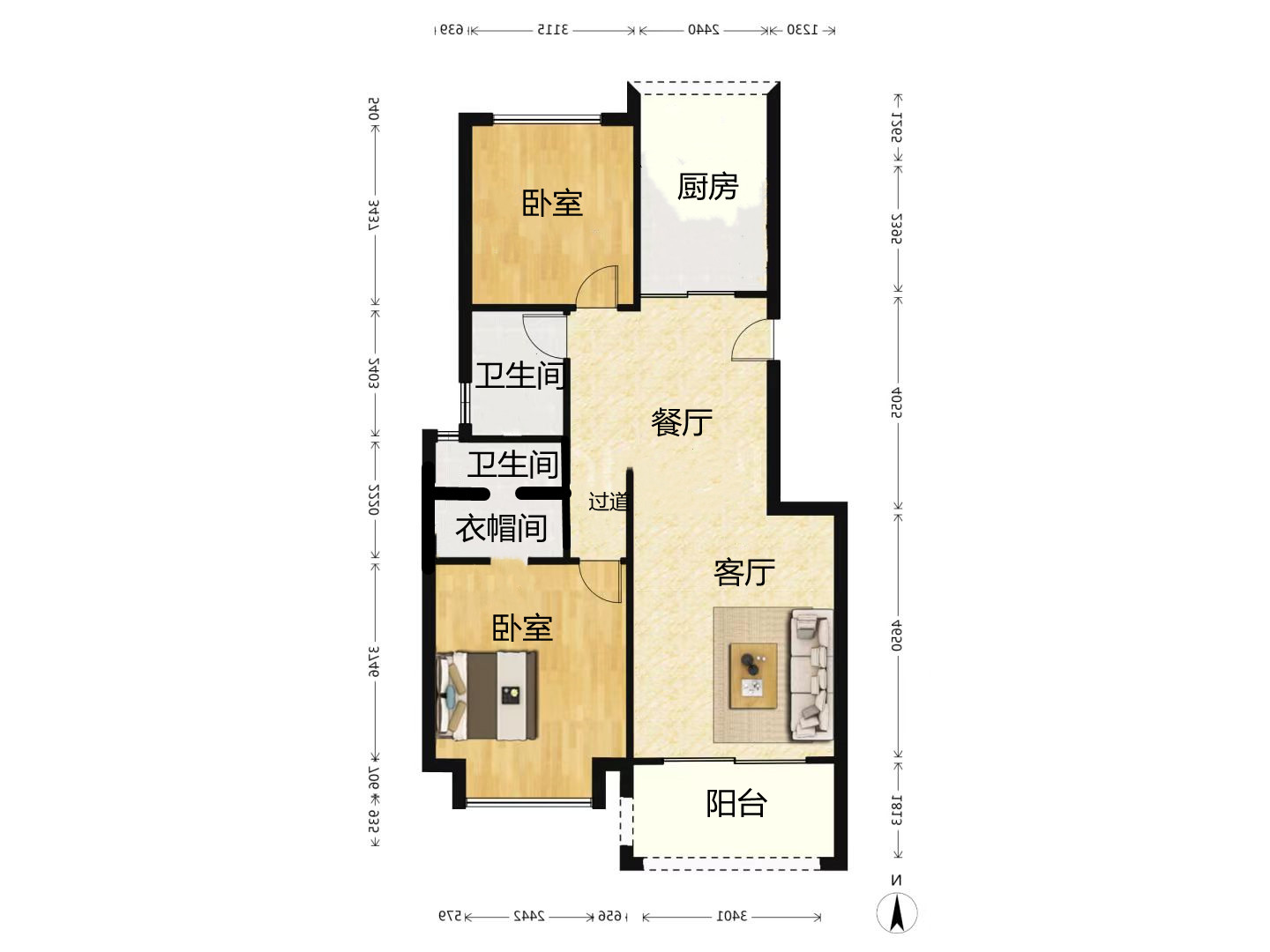 城山隐花苑 2室2厅2卫 100.6m&sup2;