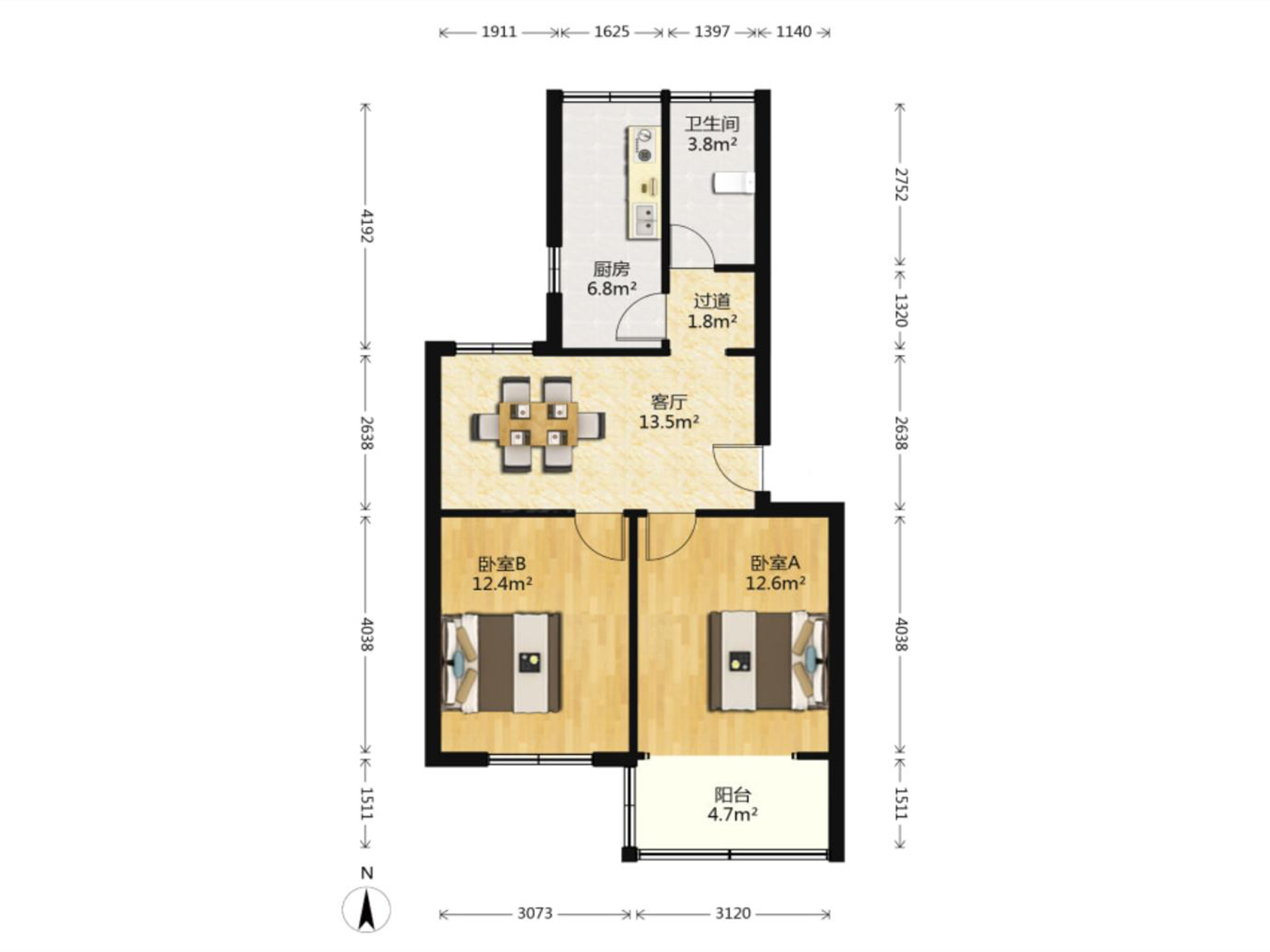 郭里园 2室2厅2卫 65.00m²