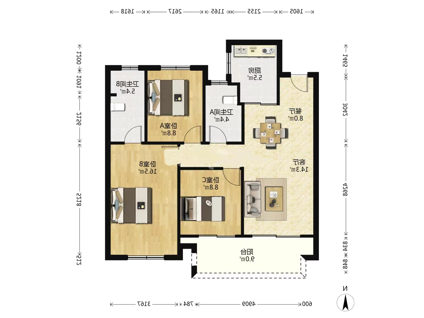 佳源都市 3室2厅2卫 98.52m&sup2;