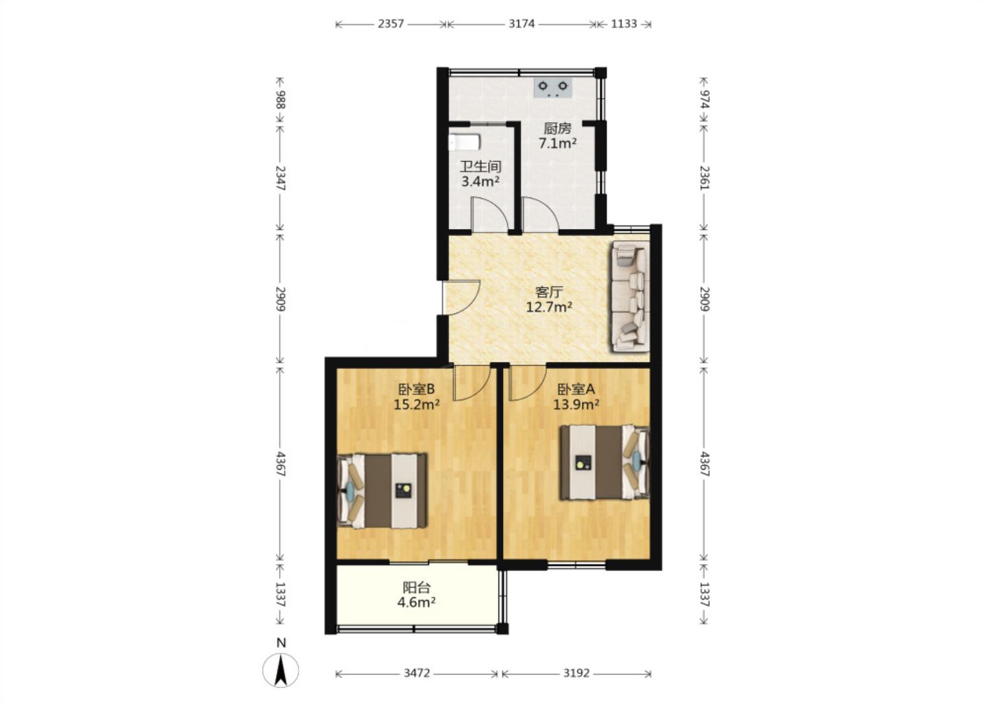 光明西村 2室1厅1卫 67.89m&sup2;