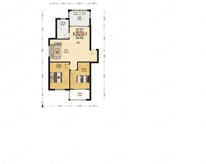 天润家园 2室1厅1卫 80m²