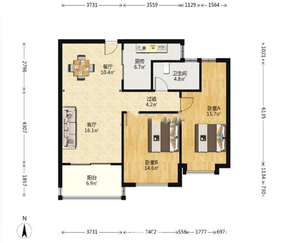景华城 2室1厅1卫 99.6m&sup2;
