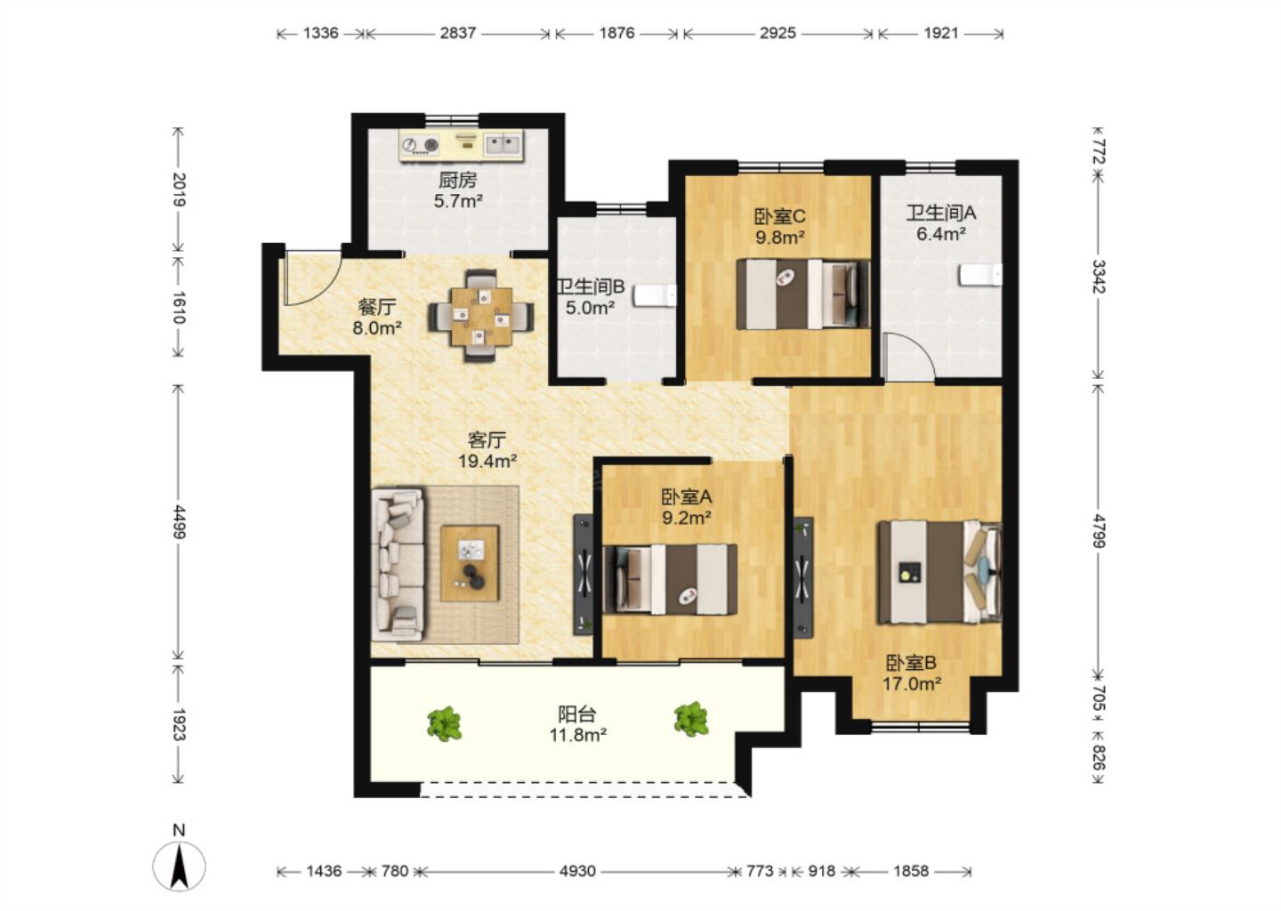 新城香溢紫郡 3室2厅2卫 117m&sup2;