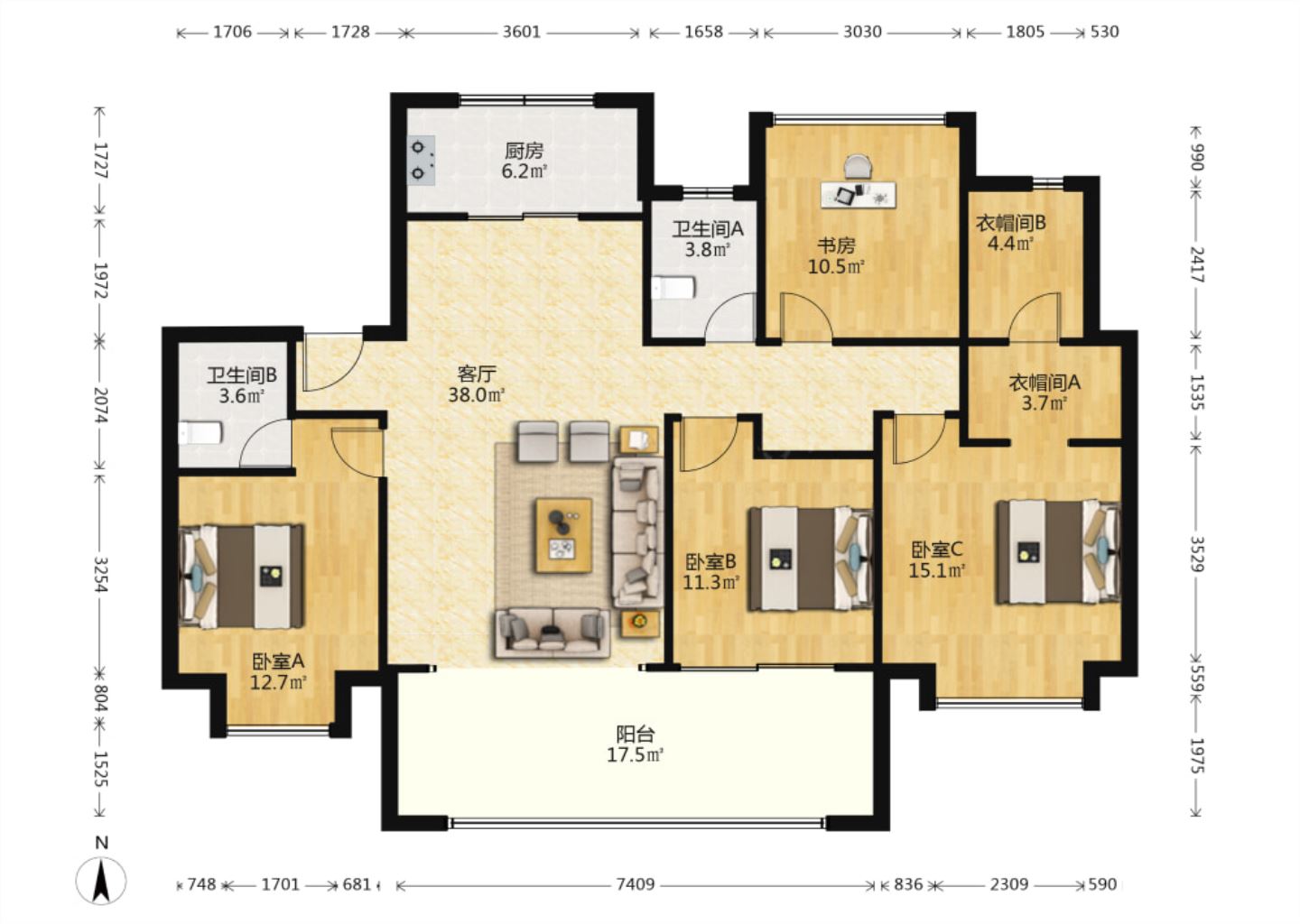 远创樽樾 4室2厅3卫 155m&sup2;