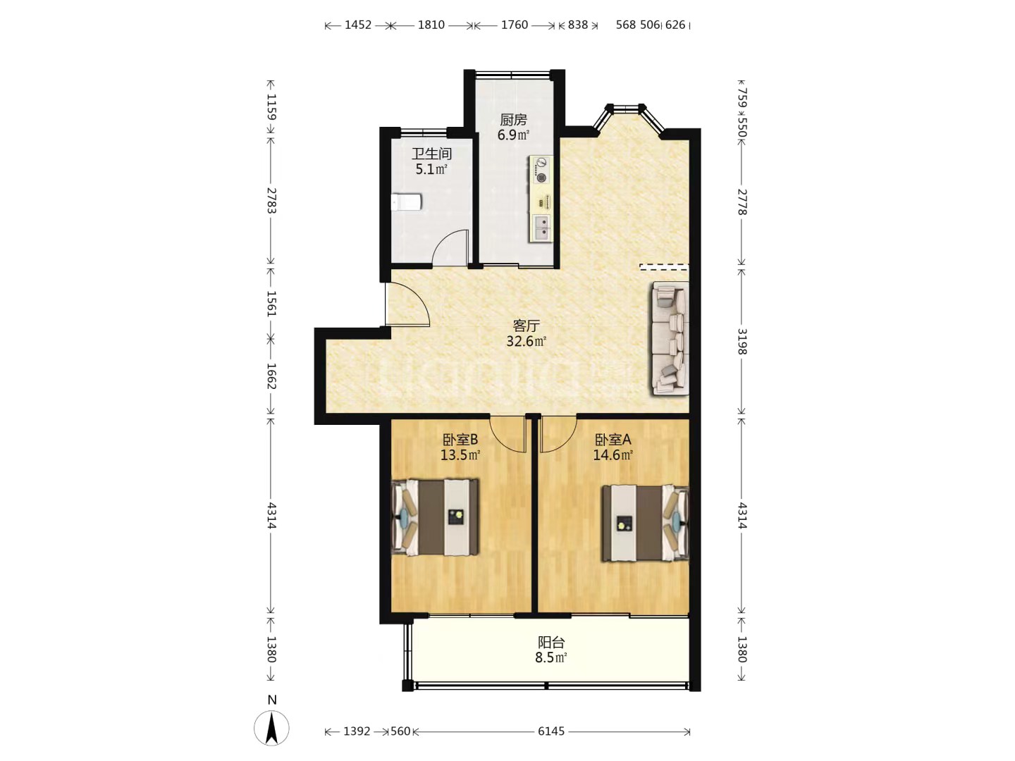 小石桥花苑 3室2厅1卫 93.00m&sup2;