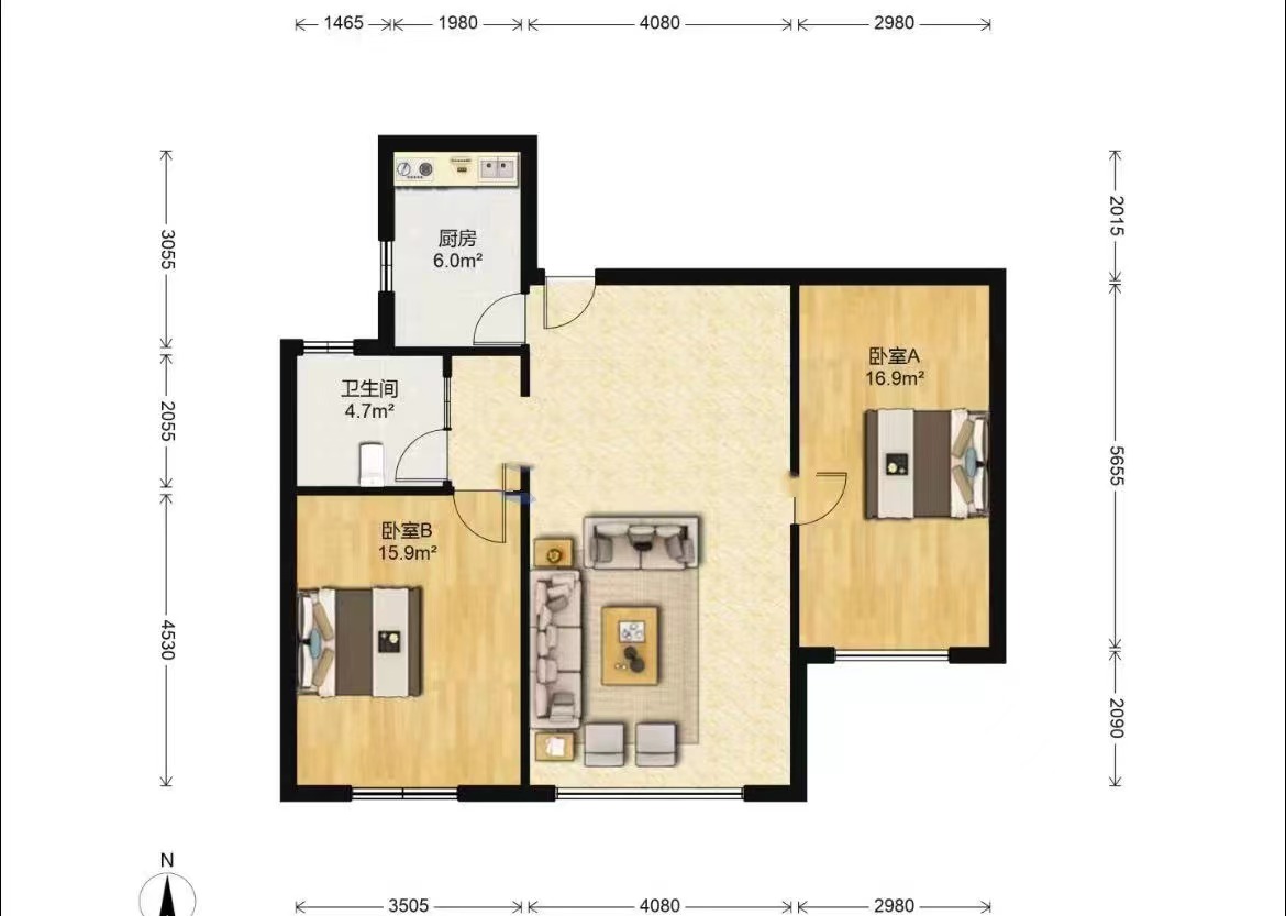 中南世纪花城一期 2室2厅1卫 99m&sup2;