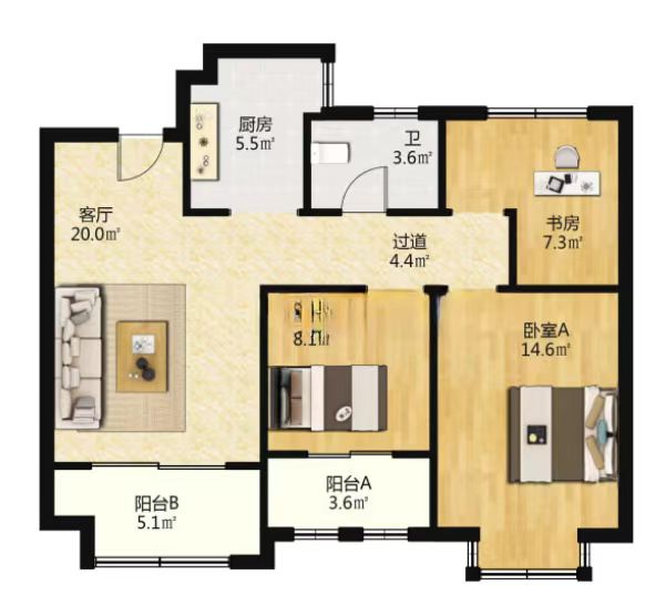 美佳盛庭 2室2厅1卫 96m&sup2;