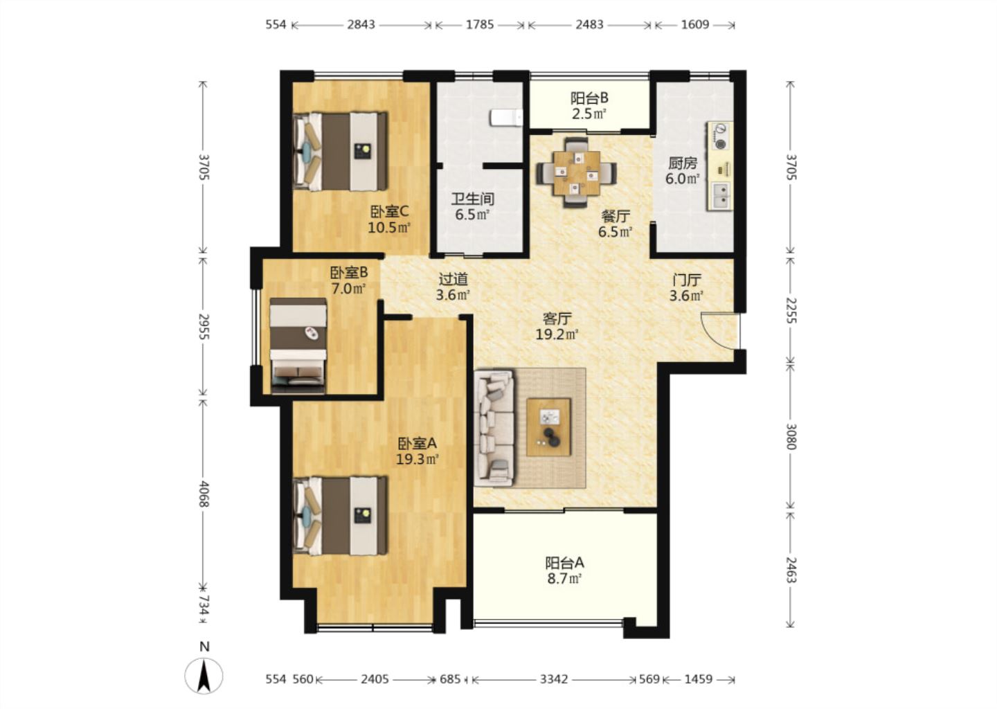 桂花小镇 3室2厅1卫 120.77m&sup2;
