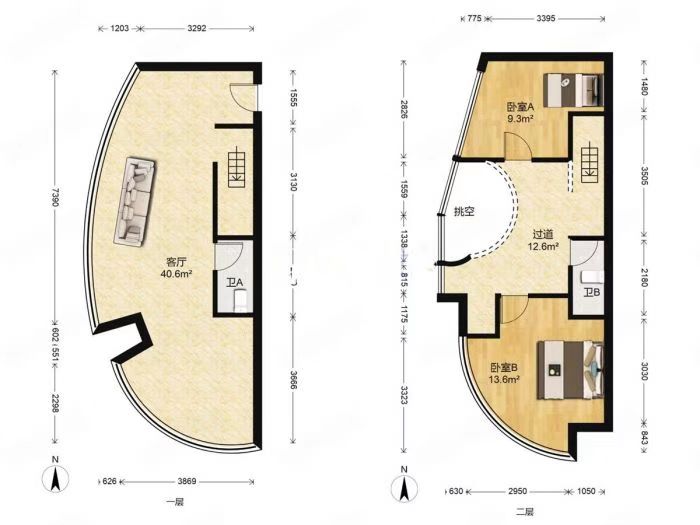 中南世纪城北区 2室2厅1卫 70.00m&sup2;