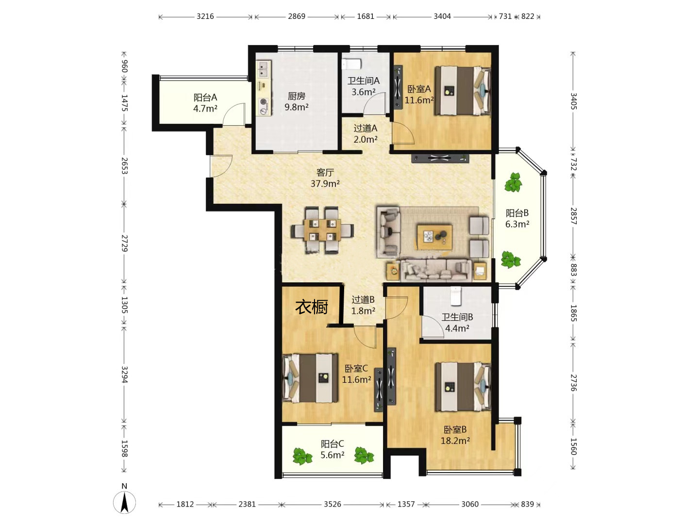 江景国际家园北区 3室2厅2卫 143.04m&sup2;