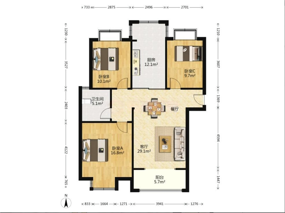 朝阳花苑 3室2厅2卫 121m&sup2;