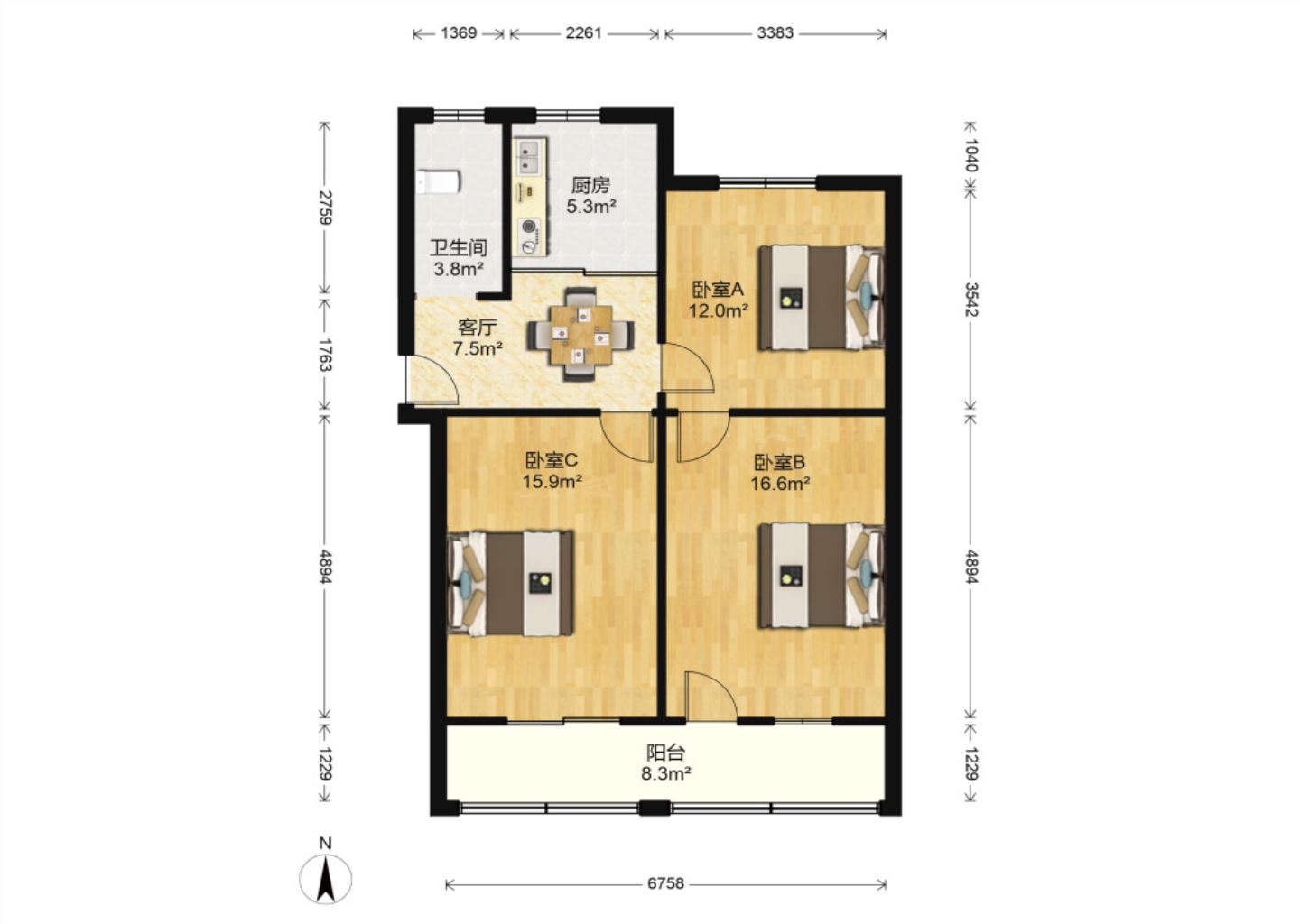 新建路新村 3室1厅1卫 80.00m&sup2;