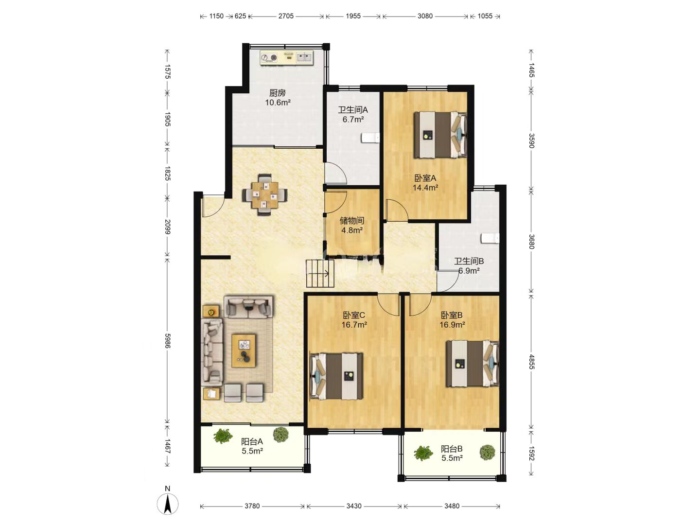 建筑一村 3室2厅1卫 151m&sup2;