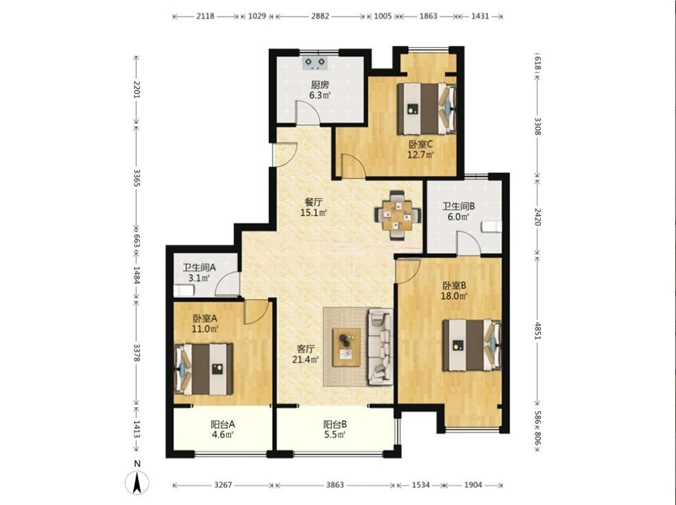 中兴兰溪荟 3室2厅2卫 135m&sup2;