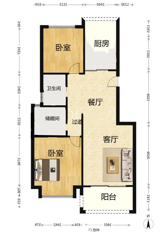 城山隐花苑 2室2厅2卫 100.36m&sup2;