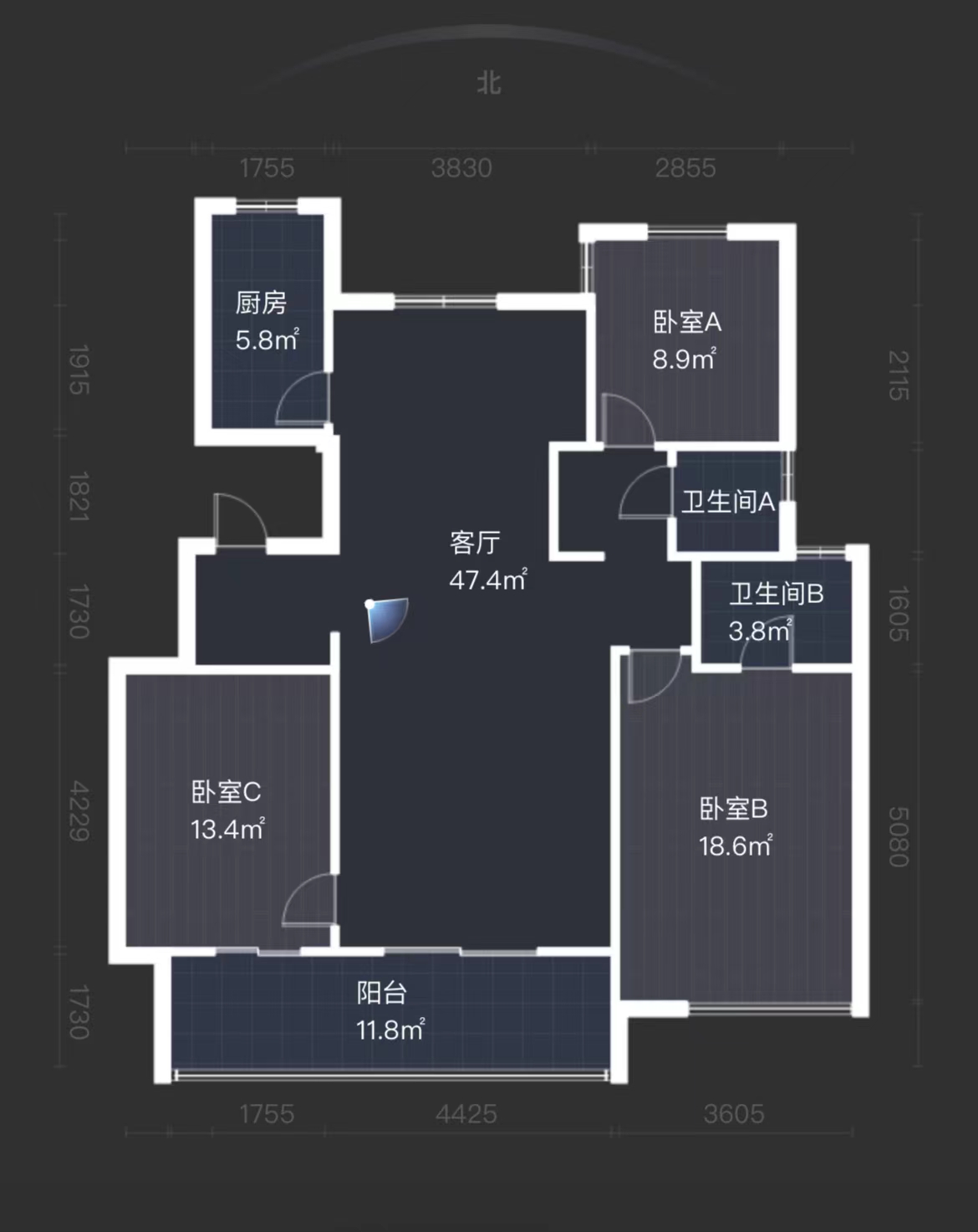 中南万科大都会 3室2厅2卫 125m&sup2;