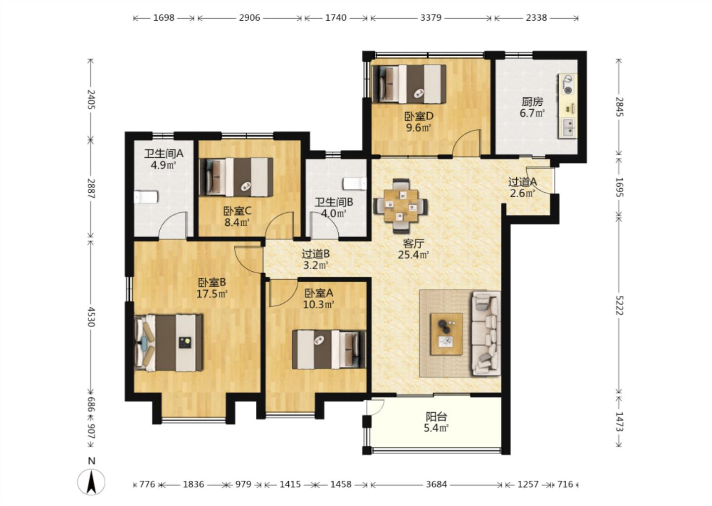 中海碧林湾 4室2厅2卫 142.00m&sup2;
