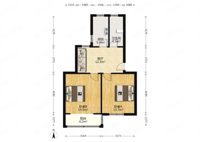 南川园新村 2室1厅1卫 64m&sup2;