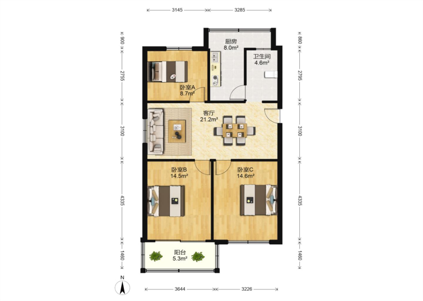 金桥园 3室1厅1卫 95m&sup2;