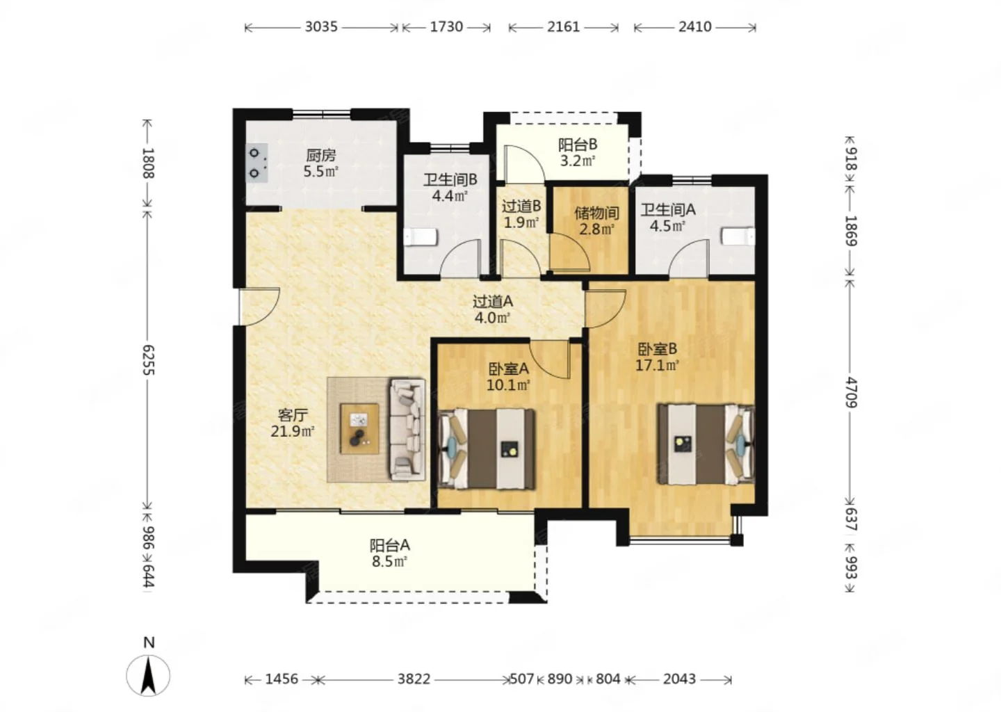 绿地新里城 3室2厅2卫 105m&sup2;