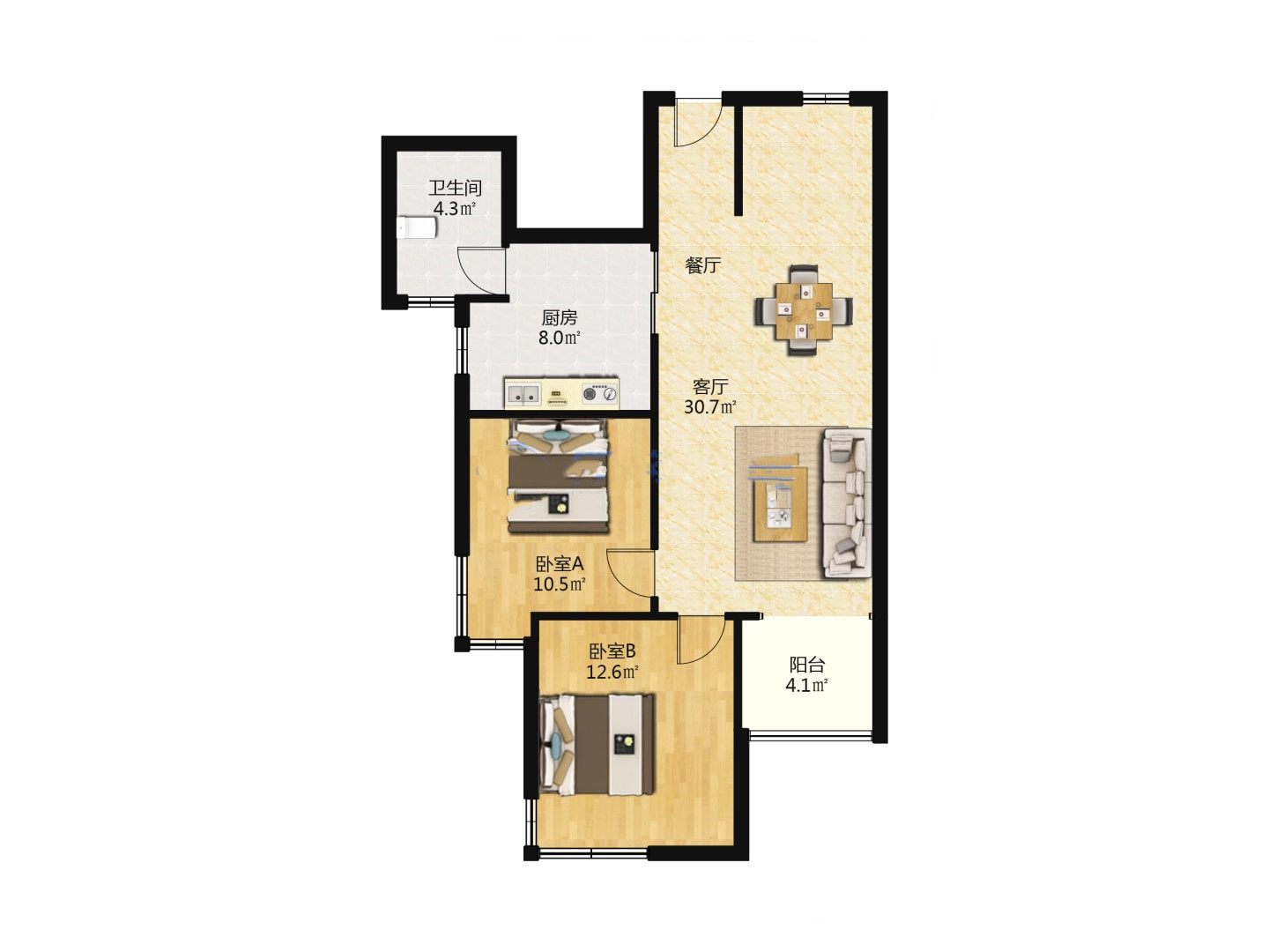 万通城 2室2厅1卫 88m&sup2;