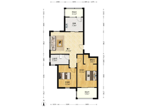 濠东小苑 2室1厅1卫 98.00m&sup2;