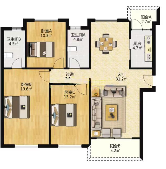 碧桂园(南通经济技术开发区) 3室2厅2卫 135m&sup2;
