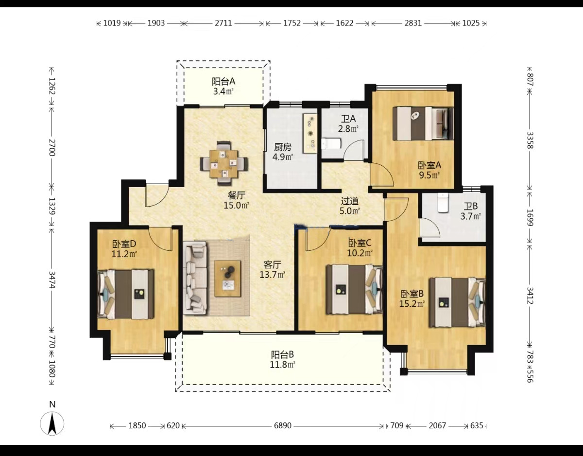 时光漫城 3室2厅2卫 125m&sup2;