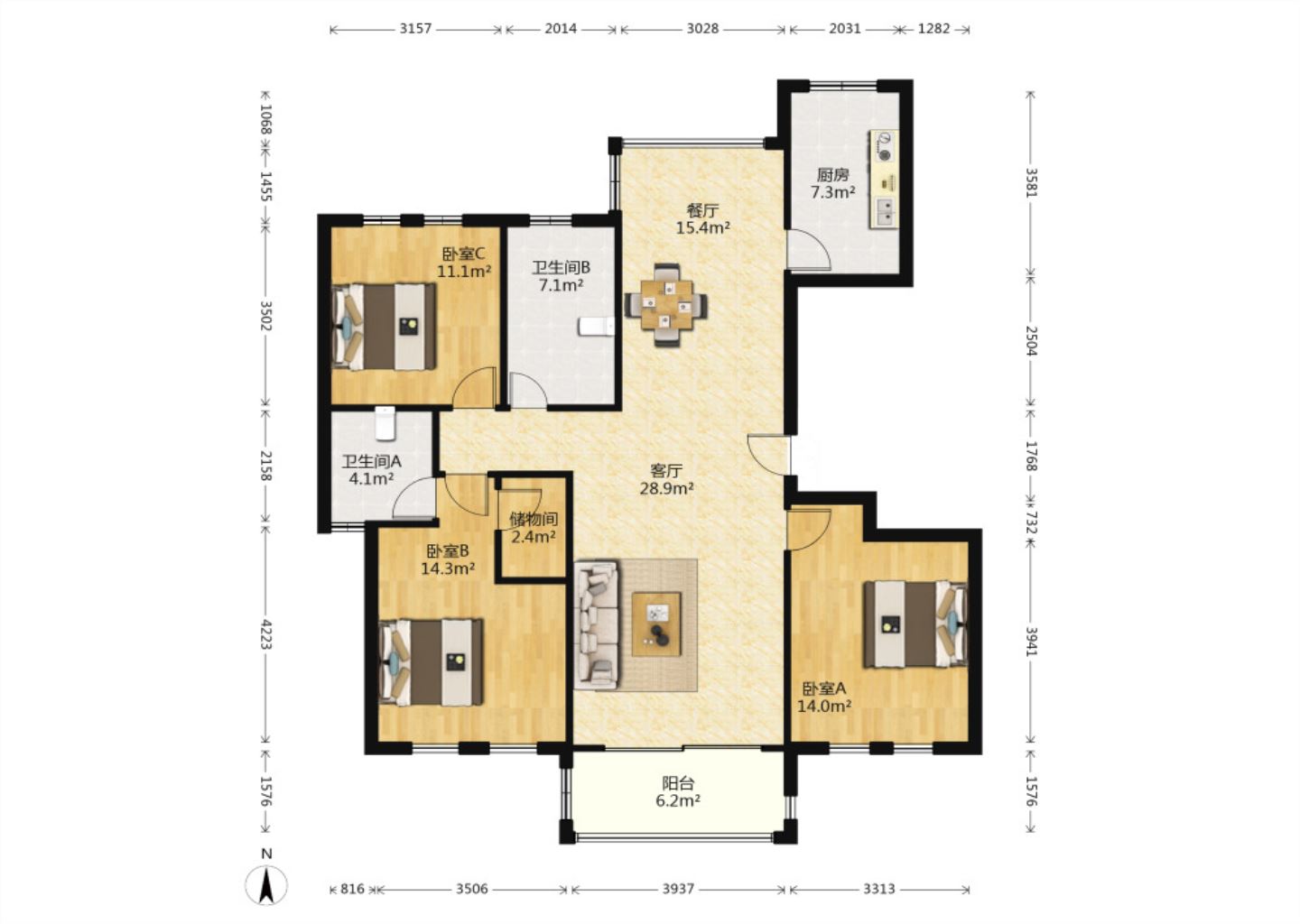 中港城世家 3室2厅2卫 140m&sup2;