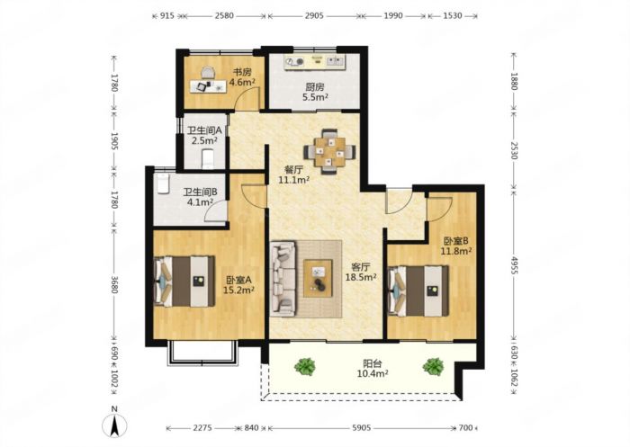 红星天铂 3室2厅2卫 113m&sup2;