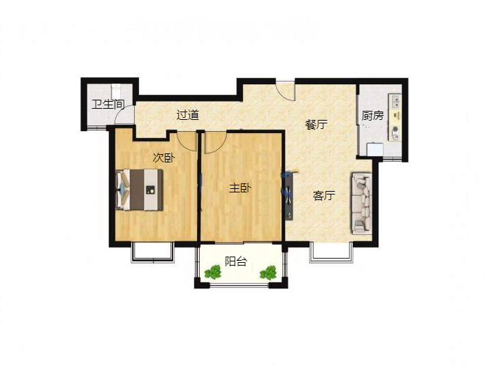 盛唐公寓 2室2厅1卫 92m&sup2;