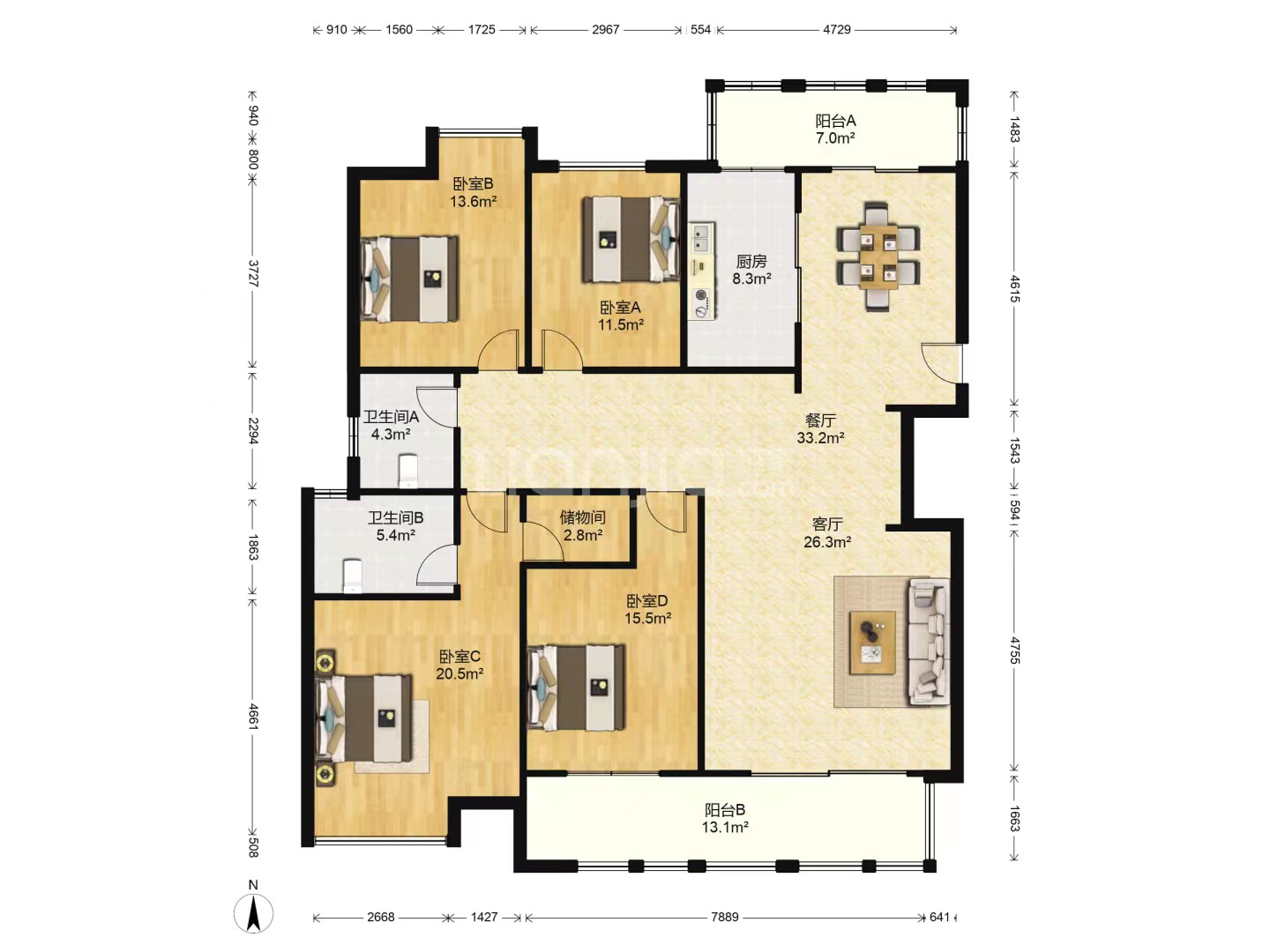 金鼎湾花园 4室2厅2卫 186m&sup2;