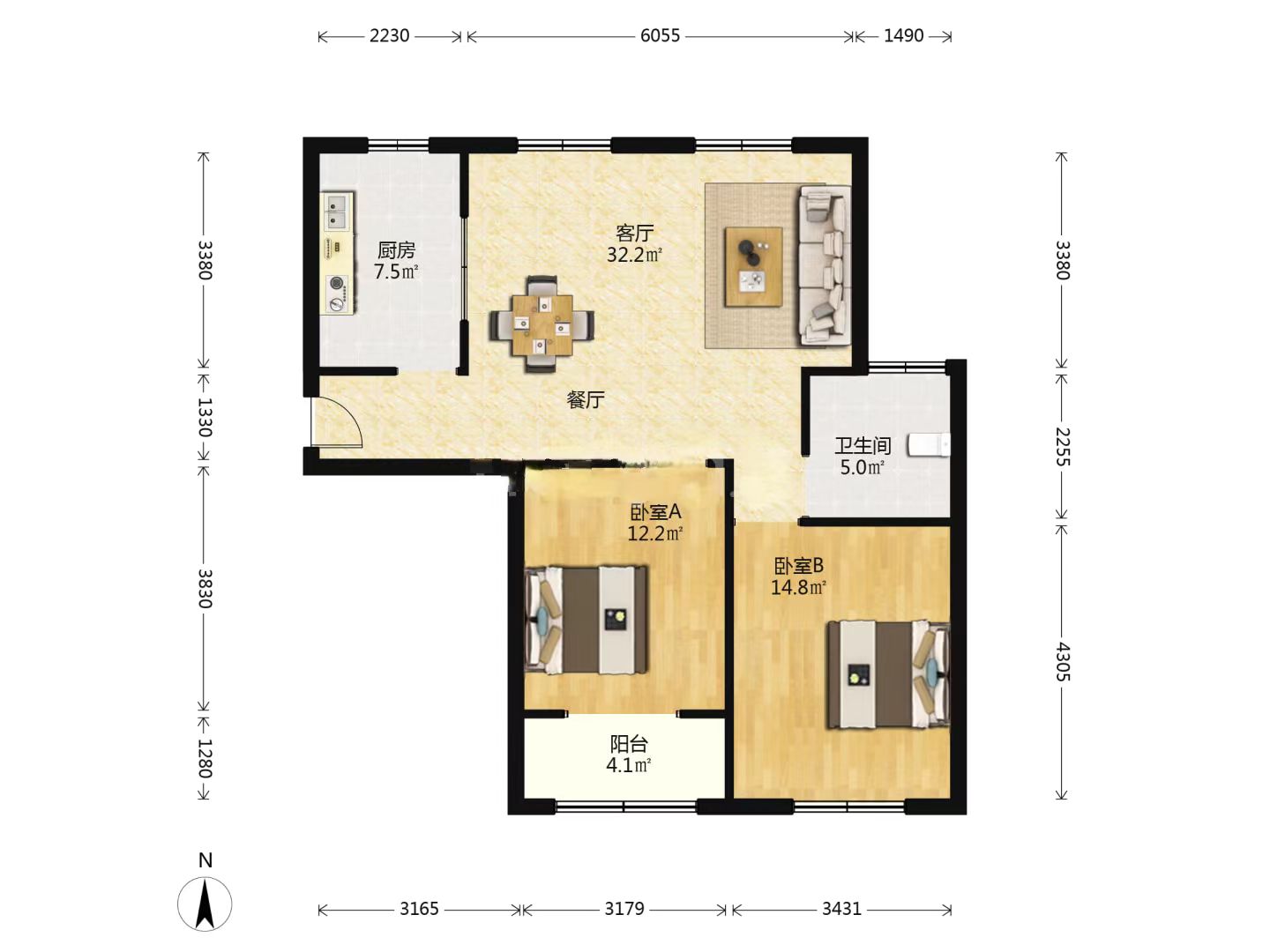 华山朝霞里（朝霞里花苑） 2室2厅1卫 98.84m&sup2;