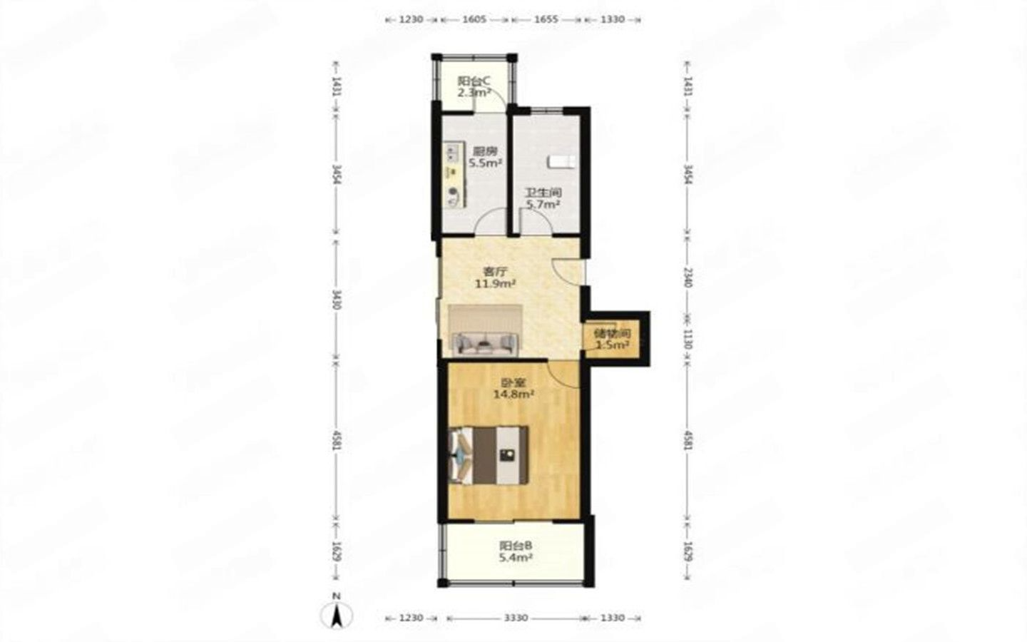 五山家园 1室1厅1卫 53m&sup2;