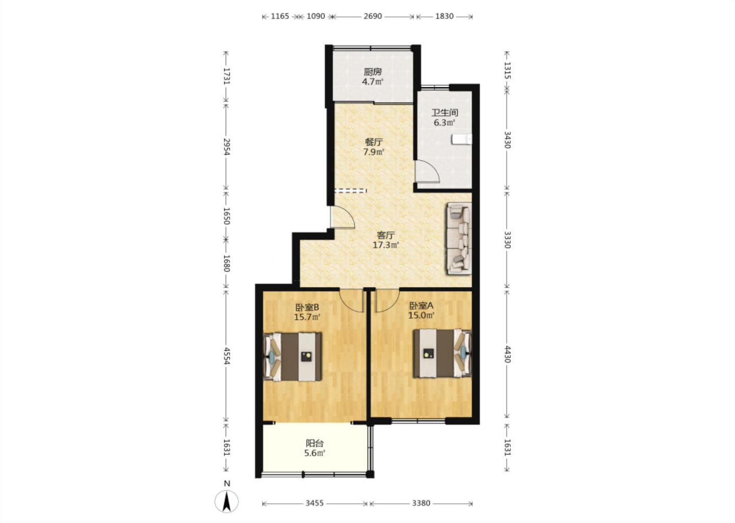 天都花苑 2室2厅1卫 81.88m&sup2;