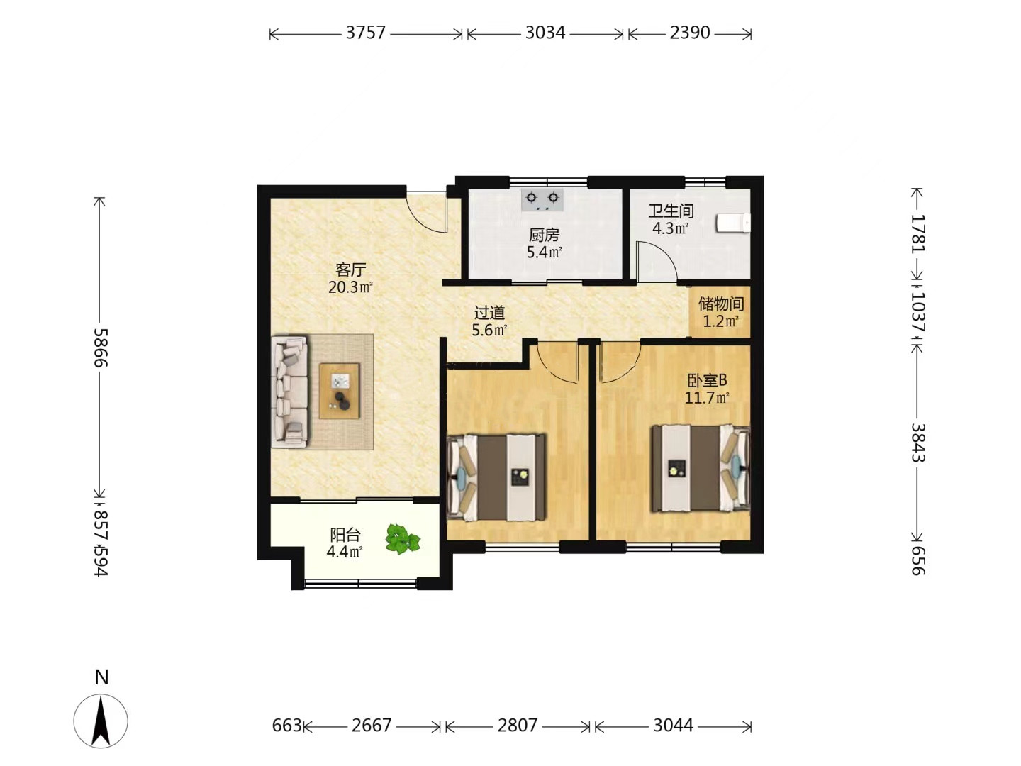 万科濠河传奇 2室2厅1卫 89.9m&sup2;