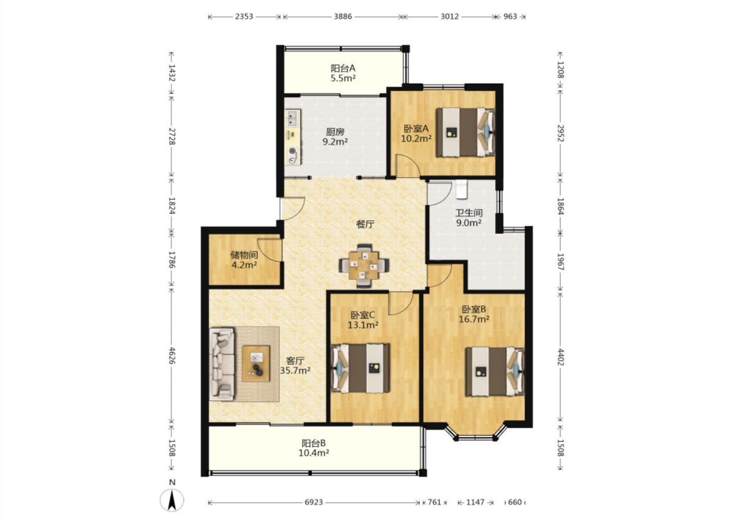 紫竹苑 3室1厅2卫 124.00m&sup2;